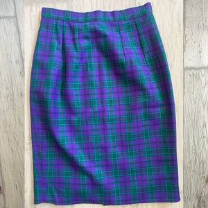 Vintage plaid skirt purple green patterned fall autumn high waisted retro 1980s
